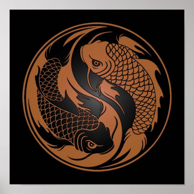 Poster Poisson Brown et noir Yin Yang Koi (Devant)