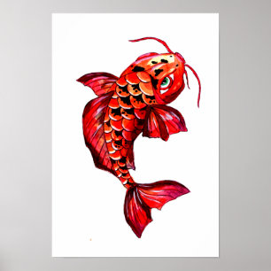 Poster Poisson carpe rouge Koi