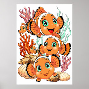 Poster Poisson clown Dessin animé mignon Famille Sous l'e