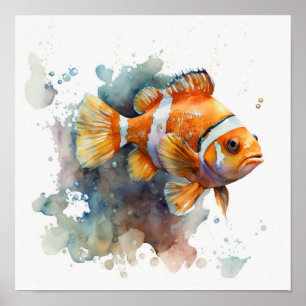 Poster Poisson clown en aquarelle