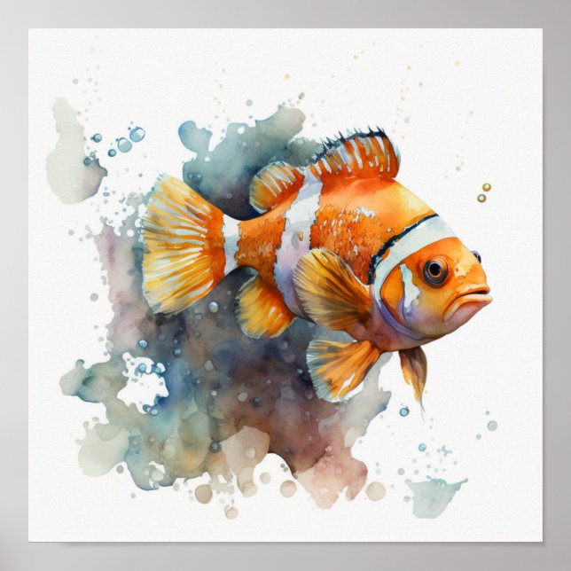 Poster Poisson clown en aquarelle (Devant)