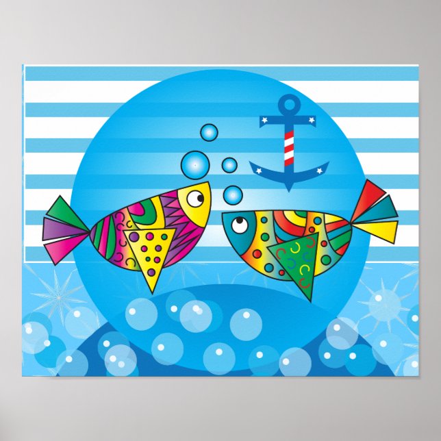 Poster Poisson coloré Abstrait nautique (Devant)