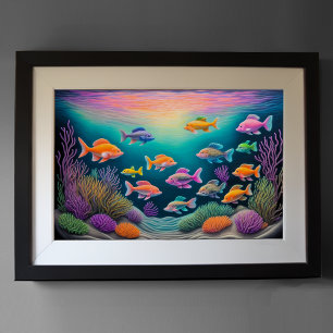 Poster Poisson de calcaire coloré