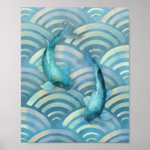 Poster Poisson de carpe bleue Koi