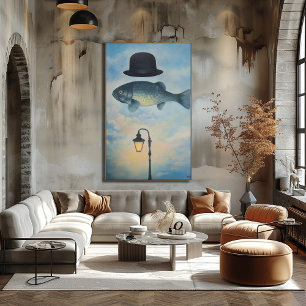 Poster Poisson de paysage surréaliste avec chapeau melon