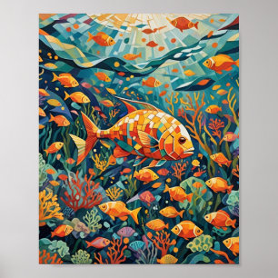 Poster Poisson de récif d'art pop
