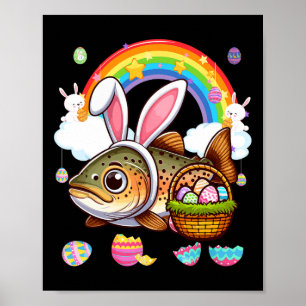 Poster Poisson de truite lapin Oeufs de chasse de Pâques 