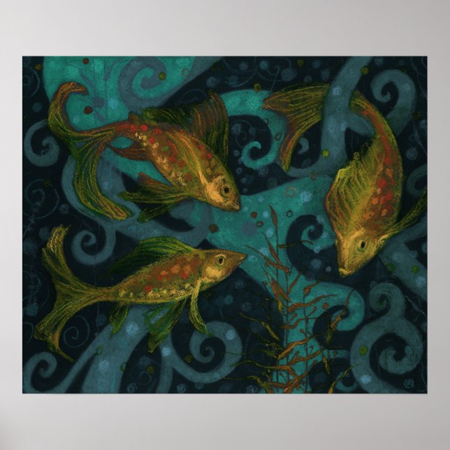 Poster Poisson d'or Animaux sous-marins peinture Turquois (Devant)