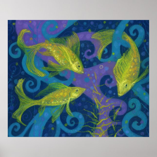 Poster Poisson d'or, bleu & jaune, Art sous-marin (Devant)