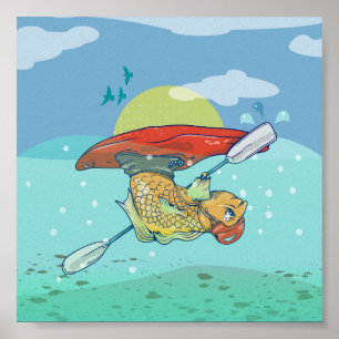 Poster Poisson en kayak