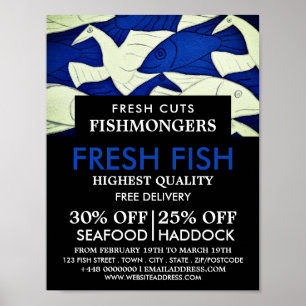 Poster Poisson et mouettes, Pêcheur/Femme, Marché aux poi