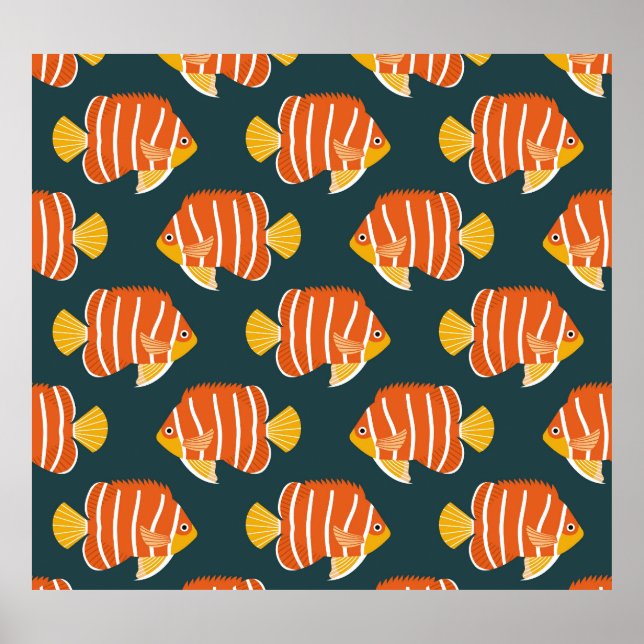 Poster Poisson Frénétique : Conception Vintage sans joint (Devant)