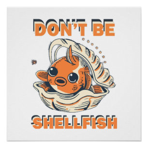 Poster Poisson hilarant dans un Art de Coquillage