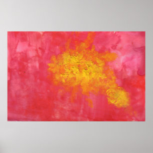 Poster Poisson jaune Abstrait rouge