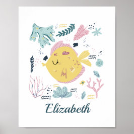 Poster Poisson jaune et rose Personnalisé Océan
