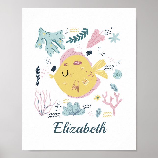 Poster Poisson jaune et rose Personnalisé Océan (Devant)