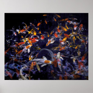 POSTER POISSON KOI EN FLEURS