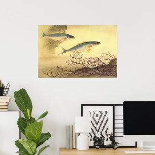 Poster Poisson maquereau dans l'océan, Art Japonisme Vint
