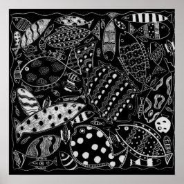 Poster Poisson Motif Noir Et Blanc Art Moderne Imprimer