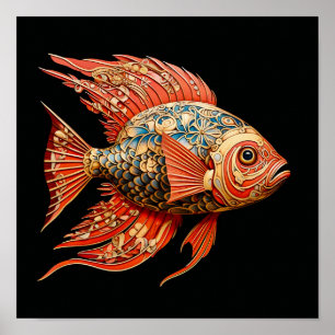 Poster Poisson rouge peinture foncée