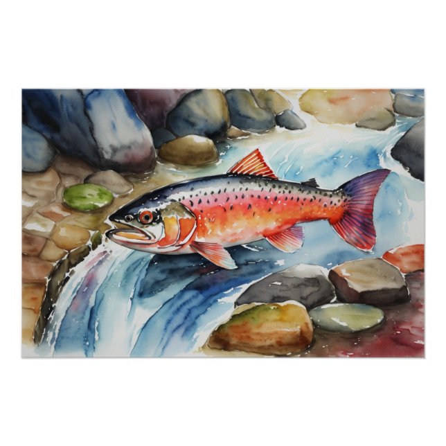 Poster *~* Poisson Saumon Nager Eau de la rivière AP49 (Devant)