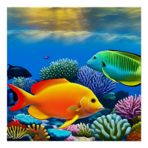 Poster Poisson sous-marin et récif corallien