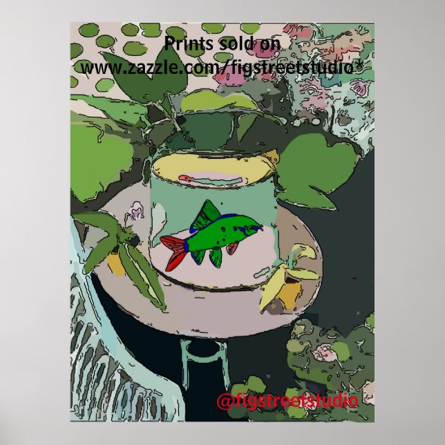Poster Poisson vert dans le bol, modifier le texte, Poste (Devant)