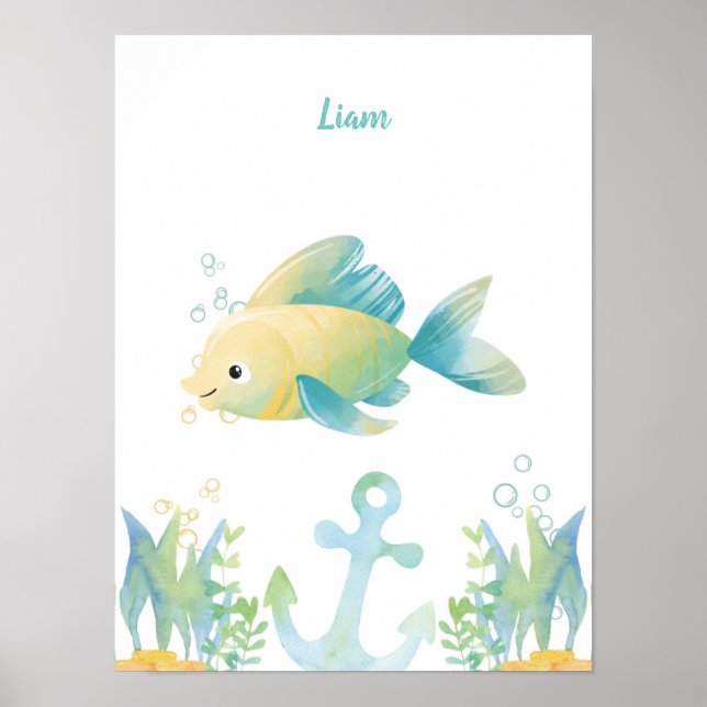 Poster Poisson Whimsy sous-marin personnalisable (Devant)