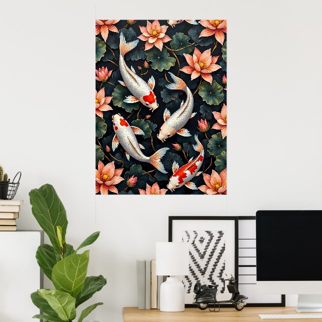 Poster Poissons de Koi et fleurs de Lotus (Bureau à domicile)