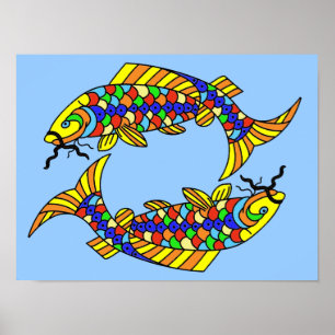 Poster Poissons de Pop Art Fancy Poissons Bleu clair