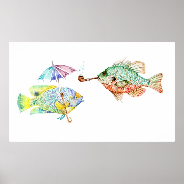 Poster Poissons - Deux poissons Art Imprimer de peinture  (Devant)