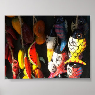 Poster poissons et fruits colorés au marché