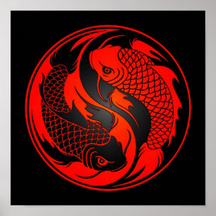 Poster Poissons rouges et noirs de Yin Yang Koi