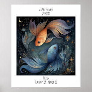 Poster Poissons Zodiaque Astrologie Nom & Anniversaire