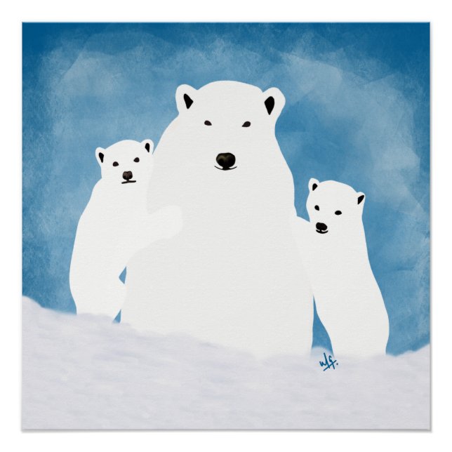 Poster Polar Bear Maman Avec Des Cubs (Devant)