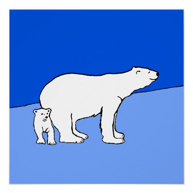 Poster Polar Bear Mom and Cub Peinture - Wildlife Art (Devant)