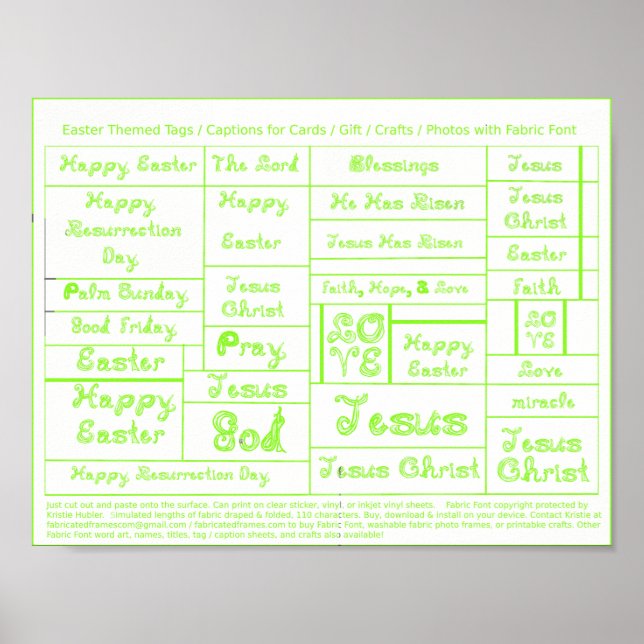 Poster Police de tissu vert Pâques étiquettes légendes po (Devant)