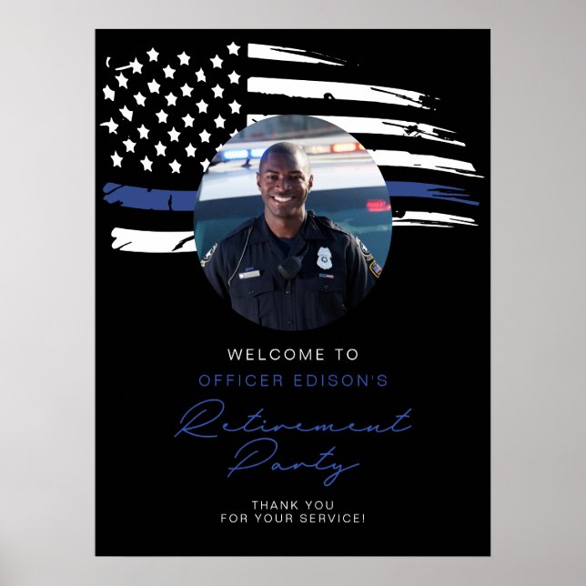 Poster Police Ligne Bleue Mince Drapeau Départ Bienvenue (Devant)