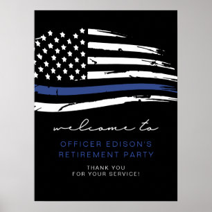 Poster Police Ligne Bleue Mince Drapeau Départ Bienvenue