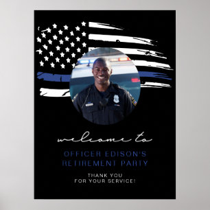 Poster Police Ligne Bleue Mince Drapeau Départ Bienvenue
