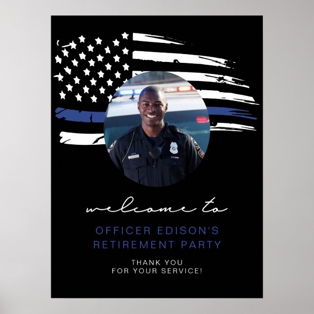 Poster Police Ligne Bleue Mince Drapeau Départ Bienvenue (Devant)