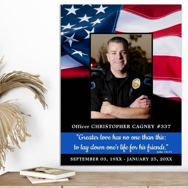 Poster Police Memorial Blue Line American Flag Funéraille (Créateur téléchargé)