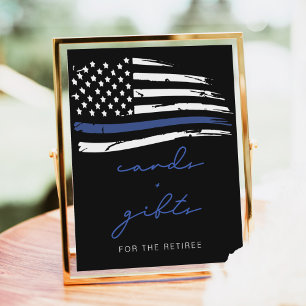 Poster Police Mince Ligne Bleue Drapeau Cartes de retrait