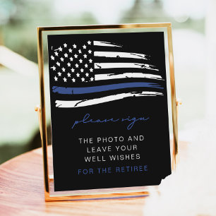 Poster Police Mince Ligne Bleue Drapeau Retraite Livre d'