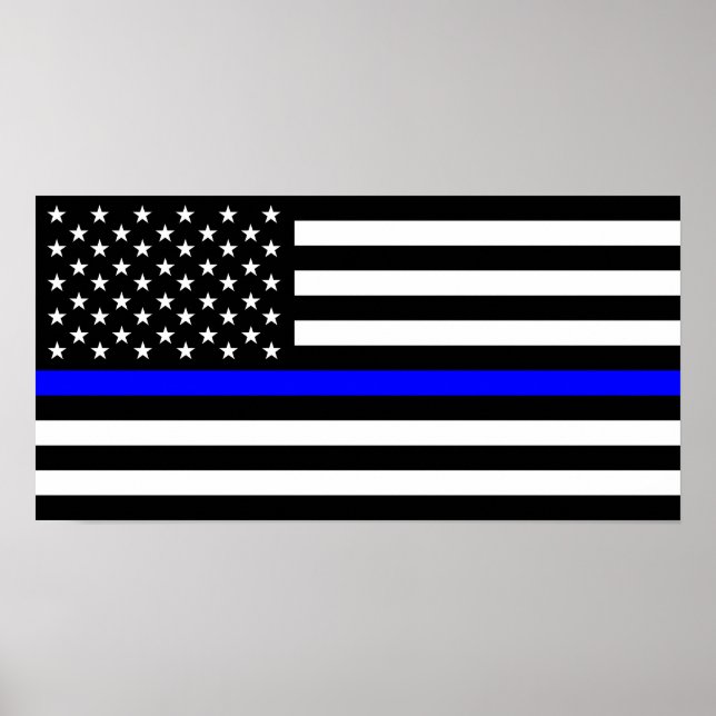 Poster police mince ligne bleue drapeau usa etats-unis am (Devant)
