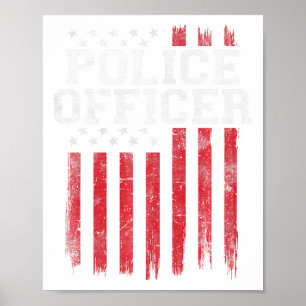 Poster Police Officier Drapeau Américain Patriot Patrioti
