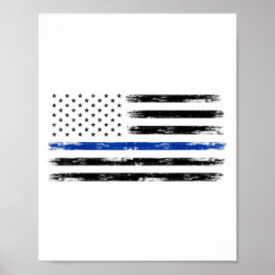 Poster Police Officier Us États-Unis Drapeau Américain Mi
