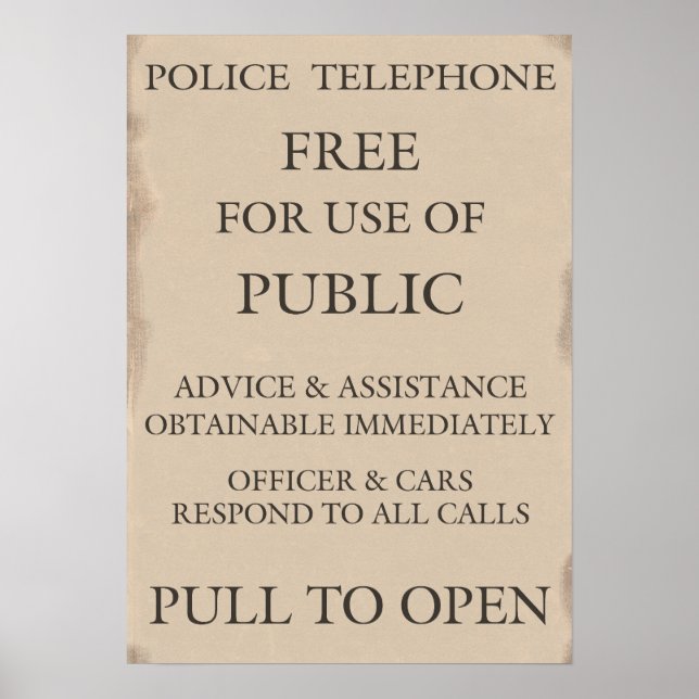 Poster Police Public Call Phone Box Notice (Devant)