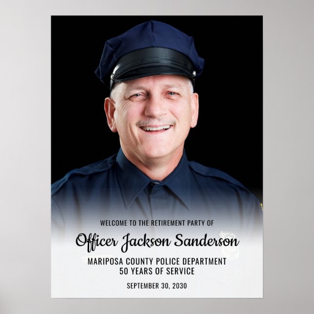 Poster Police Retirement Blue Line Flag Photo Welcome (Devant)