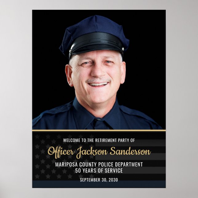 Poster Police Retirement Blue Line Flag Photo Welcome (Devant)